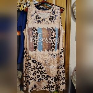 Leopard Print Sleeveless Dress with 'Blessed' Graphic